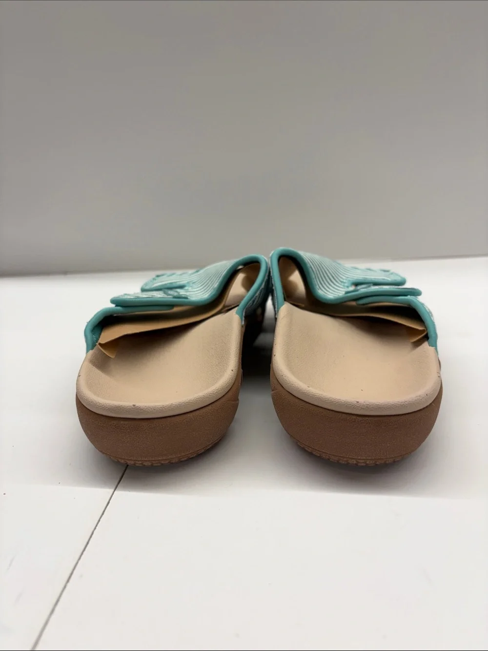 NEW Spenco Waco Women’s Comfort Striped Teal Slide Sandals Size 8.5